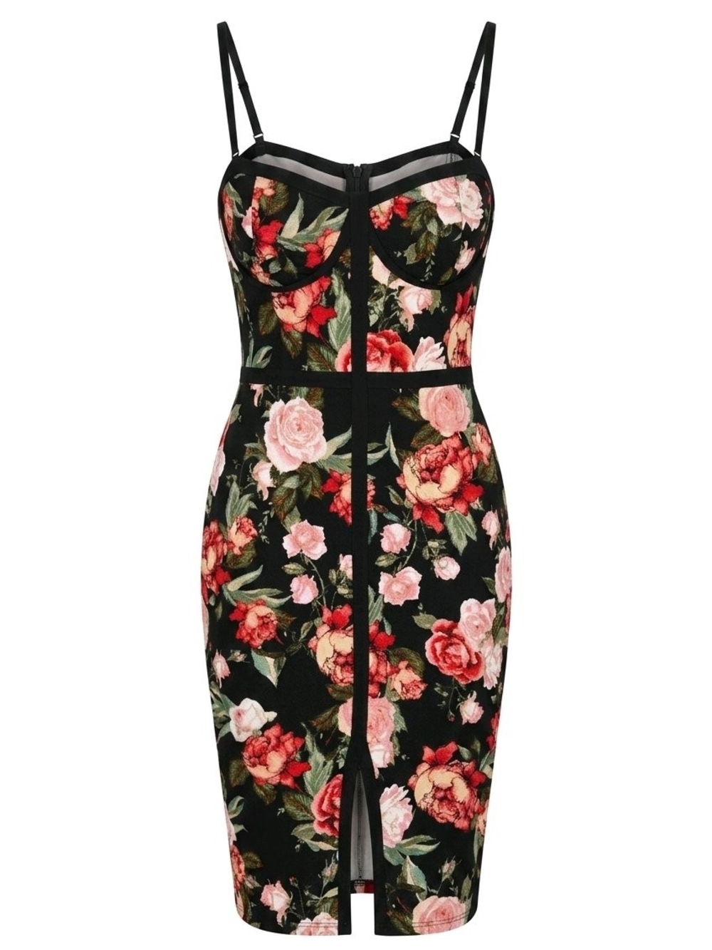Material Girl Black Floral Midi Dress with Pink & Red Roses